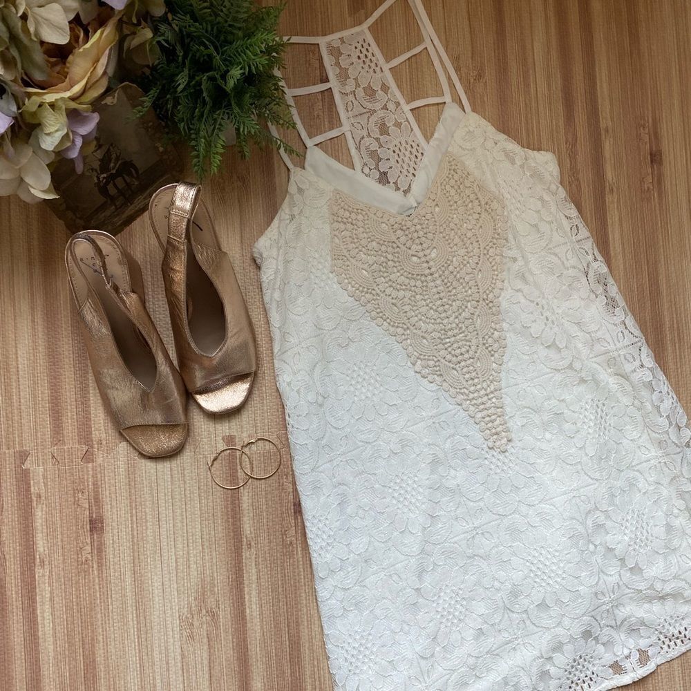 Speechless Cream‎ Lace & Crochet Sleeveless Summer Dress sz XS Cowgirl Trendy